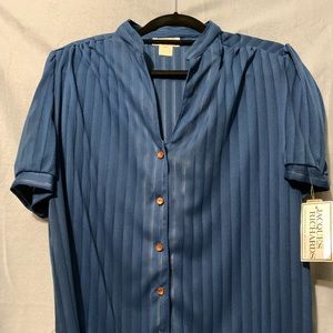 Vintage Navy Sheer Striped Button Down Top